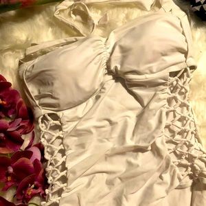 Size 16 Ashley Graham Swimsuits For All white  one piece swim suit